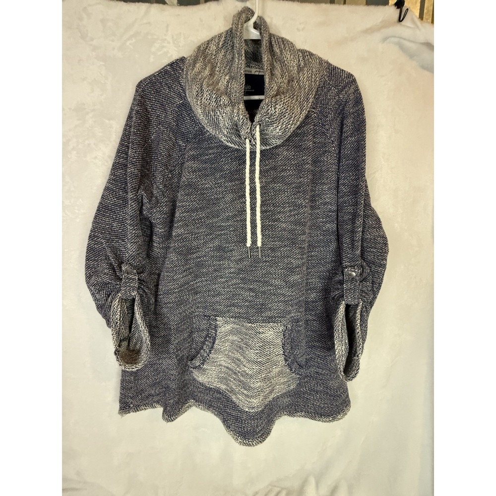 Kensie Performance Pullover Sweater XL Cowl Neck Blue Cozy Pocket
